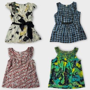 Lot of 4 Anthropologie Silk Cotton Blend Tank Top Blouse Ruffles Pleats Medium 8